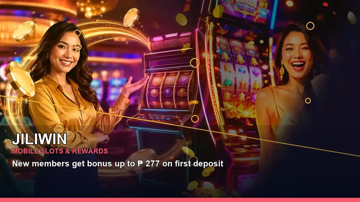 JILIWIN gold jackpot slot games featuring an adult Filipina casino host with a left-framed composition